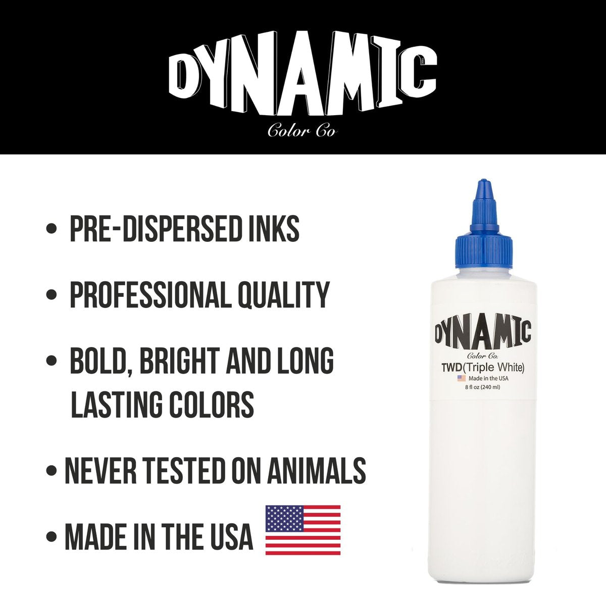 Dynamic Color Co Triple White Tattoo Ink – Sterilized 8 oz Bottle, Made in USA Avelisse