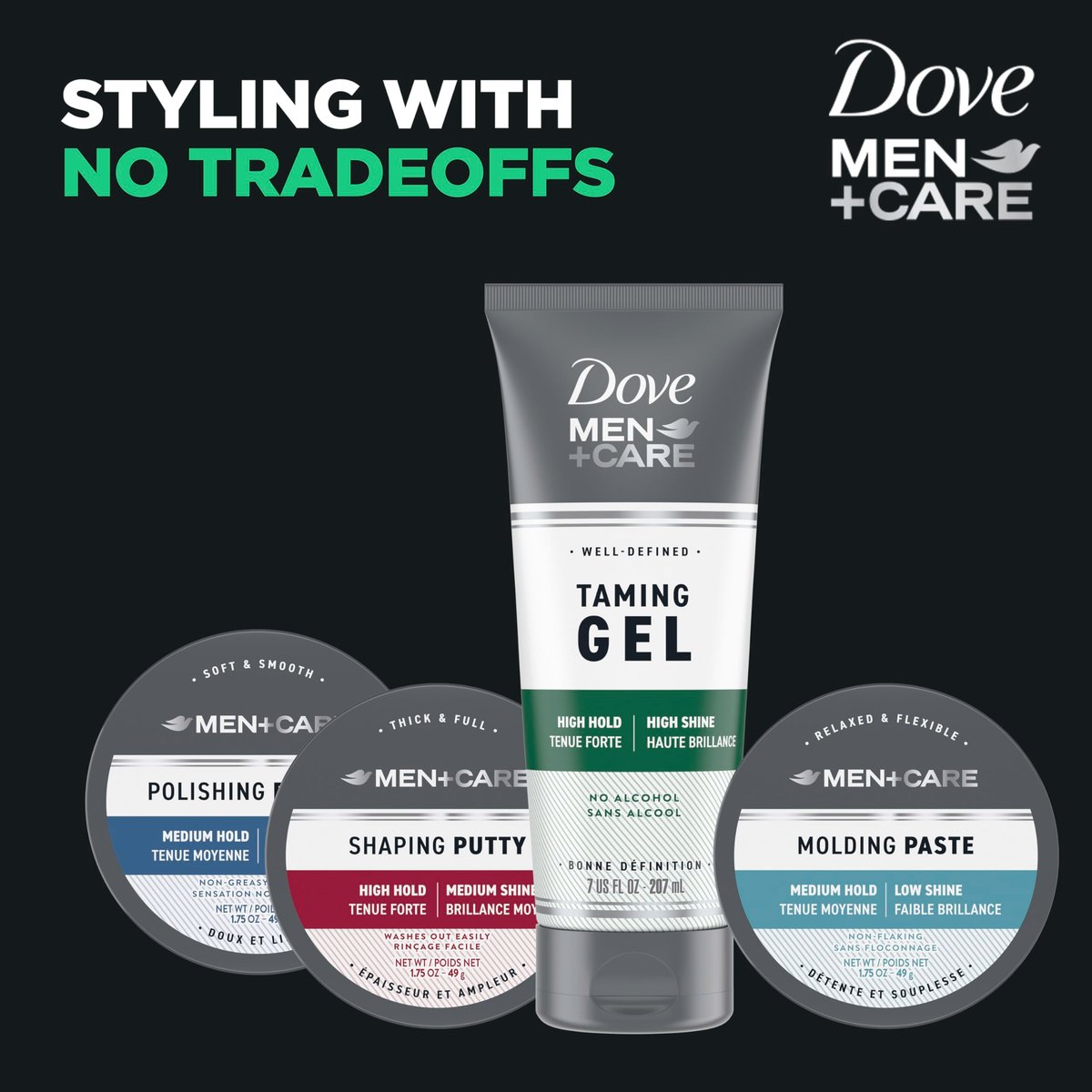 DOVE MEN + CARE Styling Gel 3 Count – Strong Hold Hair Gel for Thicker, Healthier Looking Hair, 7 oz Each Avelisse