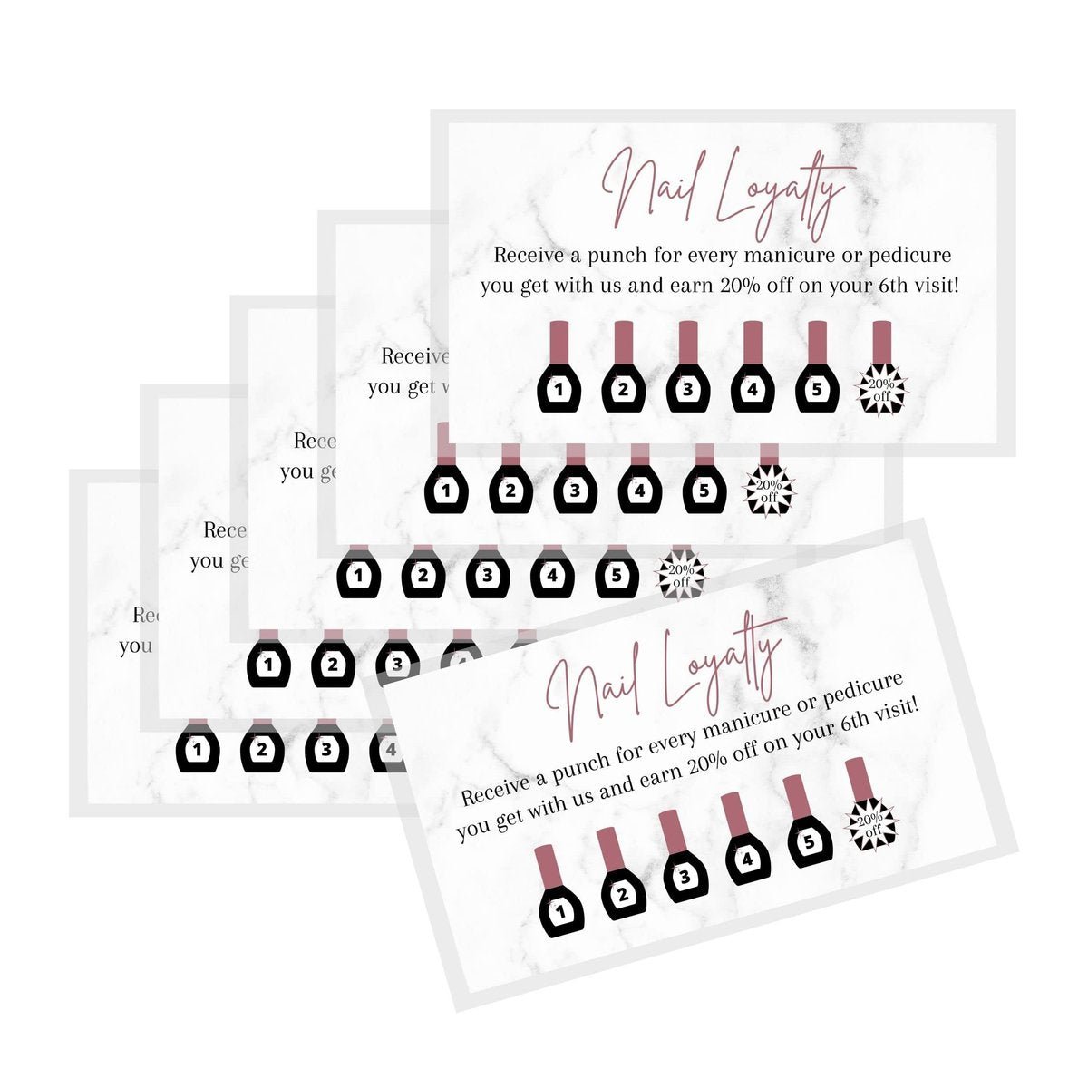 Manicure & Pedicure Loyalty Reward Card | 50 Pack | 2x3.5" Business Card Size | Marble & Mauve Design for Nail Salons - görsel 7
