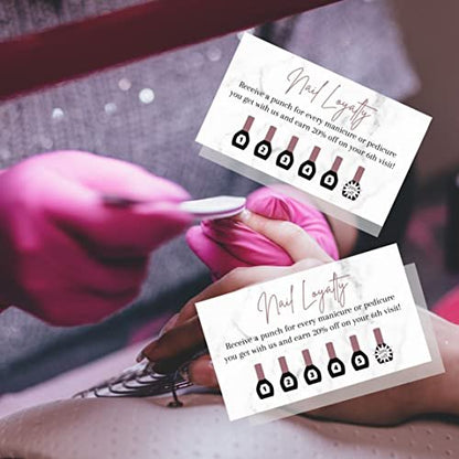 Manicure & Pedicure Loyalty Reward Card | 50 Pack | 2x3.5" Business Card Size | Marble & Mauve Design for Nail Salons