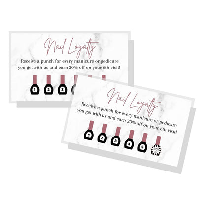 Manicure & Pedicure Loyalty Reward Card | 50 Pack | 2x3.5" Business Card Size | Marble & Mauve Design for Nail Salons