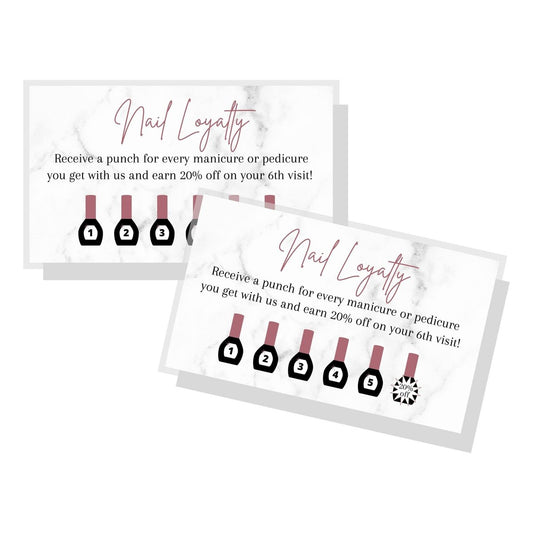 Manicure & Pedicure Loyalty Reward Card | 50 Pack | 2x3.5" Business Card Size | Marble & Mauve Design for Nail Salons