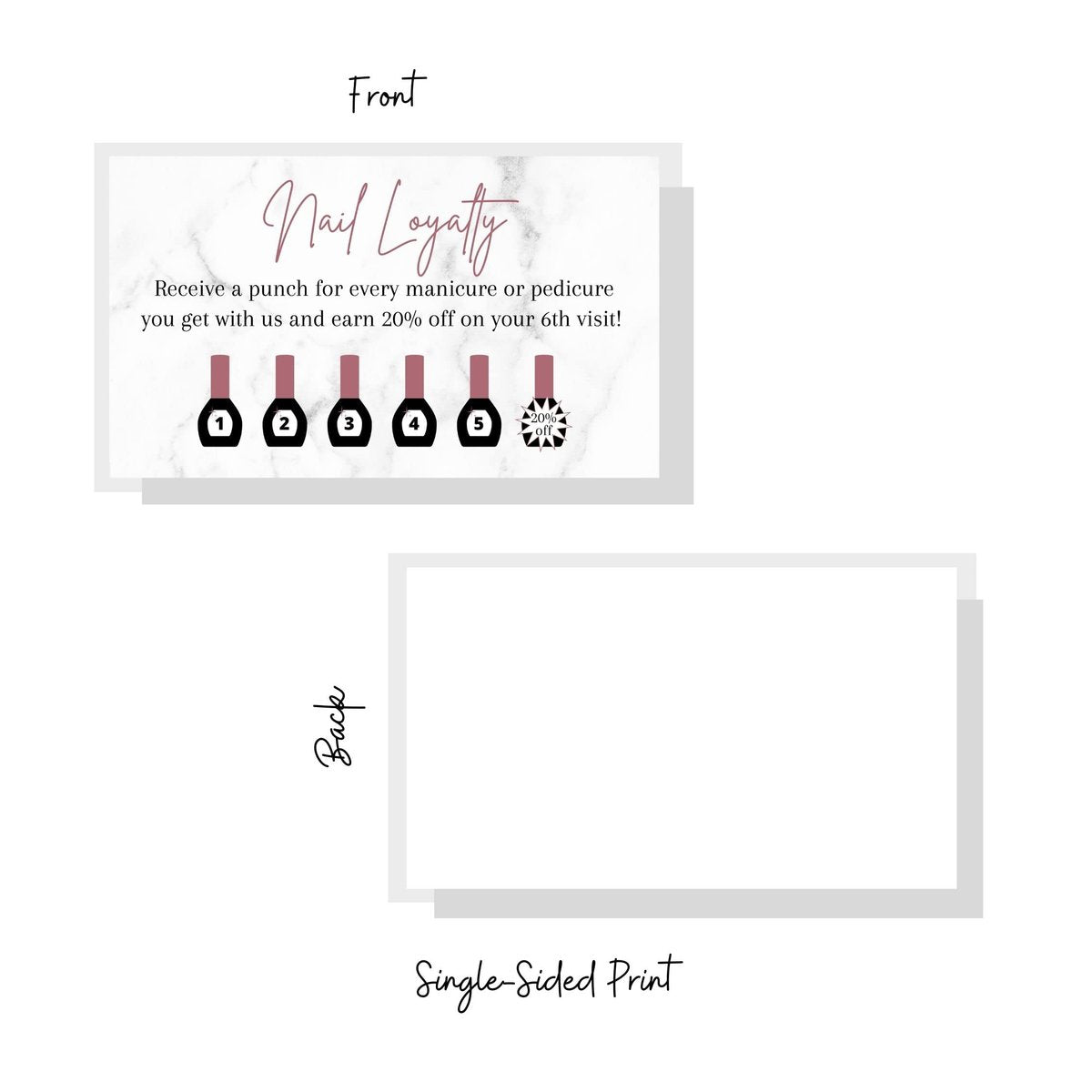 Manicure & Pedicure Loyalty Reward Card | 50 Pack | 2x3.5" Business Card Size | Marble & Mauve Design for Nail Salons - görsel 5