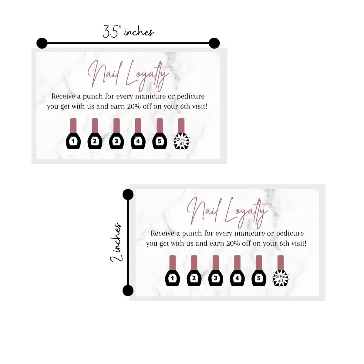 Manicure & Pedicure Loyalty Reward Card | 50 Pack | 2x3.5" Business Card Size | Marble & Mauve Design for Nail Salons - görsel 3