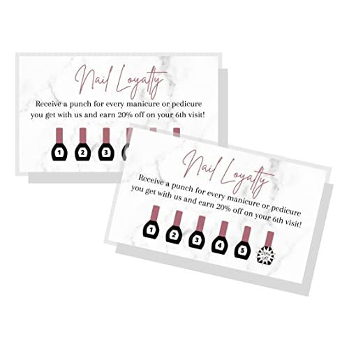 Manicure & Pedicure Loyalty Reward Card | 50 Pack | 2x3.5" Business Card Size | Marble & Mauve Design for Nail Salons - görsel 2