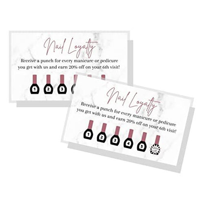 Manicure & Pedicure Loyalty Reward Card | 50 Pack | 2x3.5" Business Card Size | Marble & Mauve Design for Nail Salons