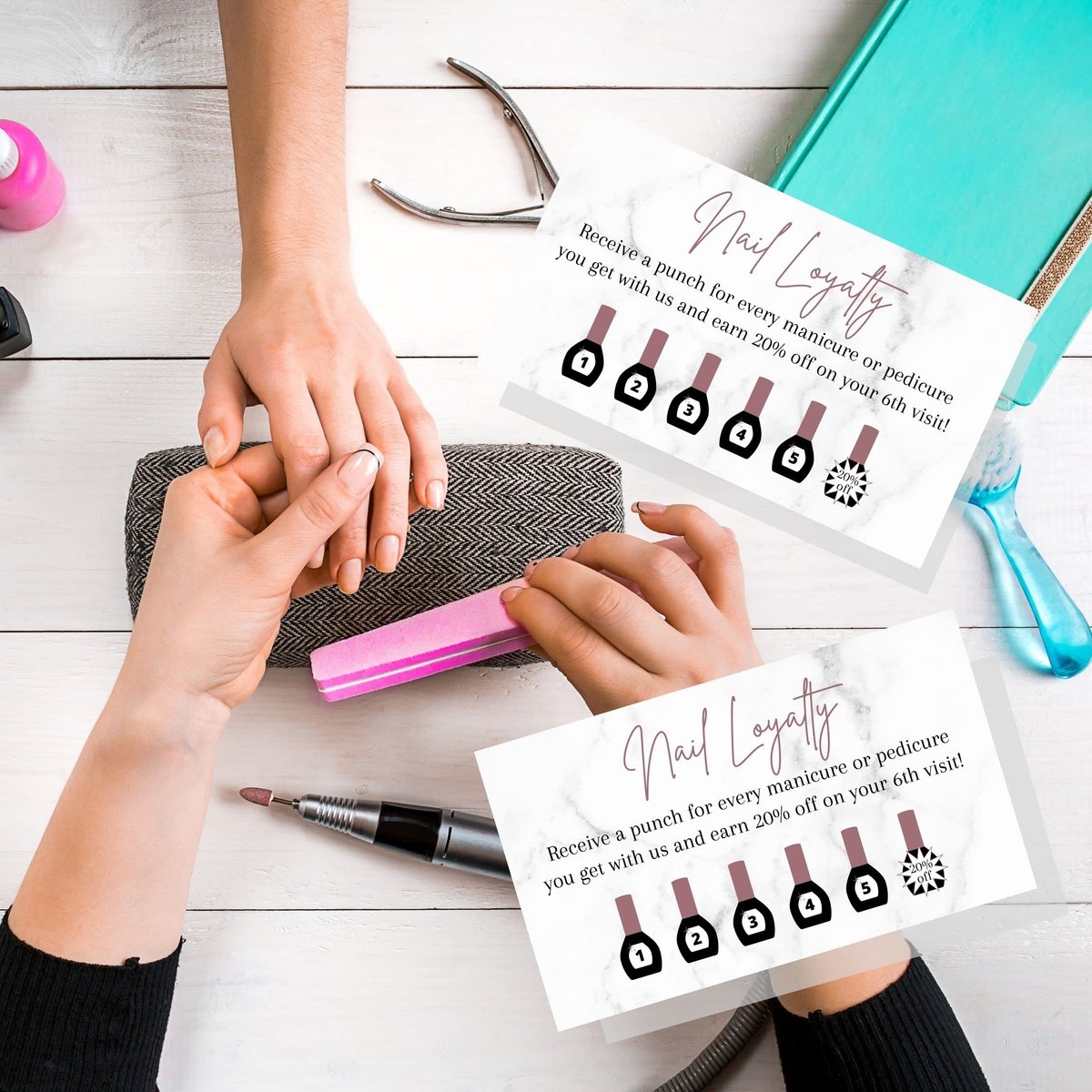 Manicure & Pedicure Loyalty Reward Card | 50 Pack | 2x3.5" Business Card Size | Marble & Mauve Design for Nail Salons - görsel 9
