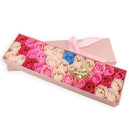 33 Pcs Floral Scented Rose Bath Soap Set - JIALEEY Plant Essential Oil Rose Soap Gift Box for Women, Mom, Valentine's Day