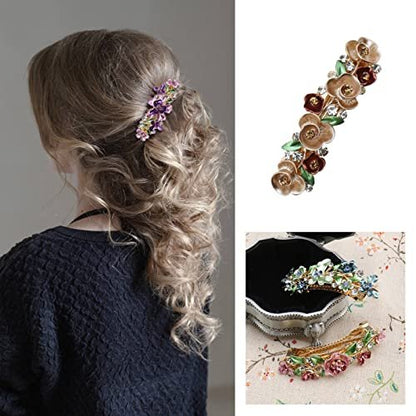 SING F LTD 4PCS French Barrettes Elegant Flower Design Metal Hair Clip Set - Multicolour Hair Decorations for Women, Girls, Bridal, Bridesmaid
