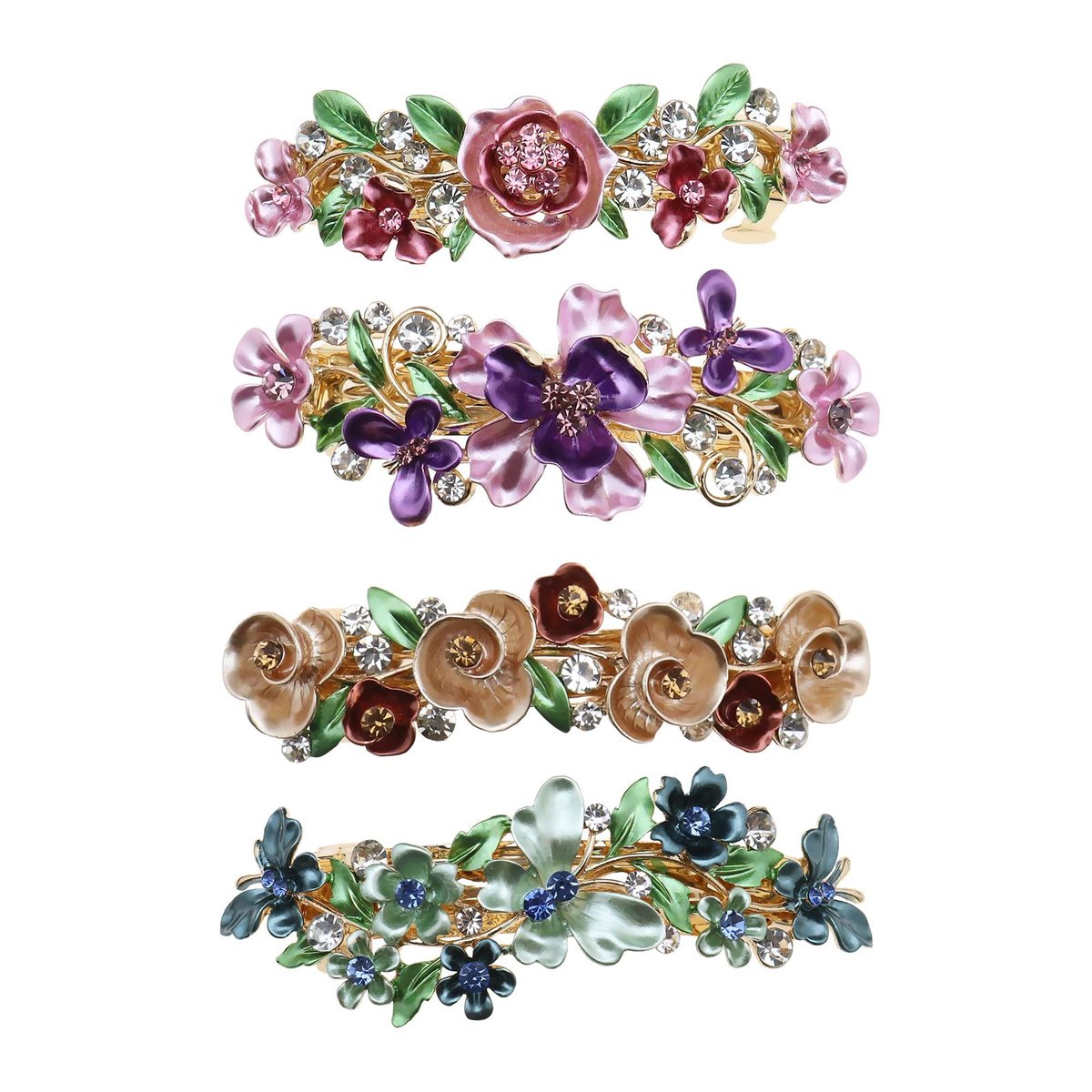 SING F LTD 4PCS French Barrettes Elegant Flower Design Metal Hair Clip Set - Multicolour Hair Decorations for Women, Girls, Bridal, Bridesmaid - görsel 1