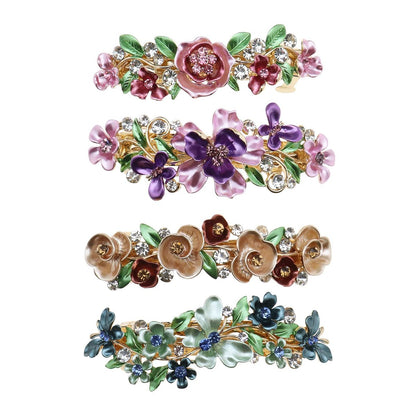 SING F LTD 4PCS French Barrettes Elegant Flower Design Metal Hair Clip Set - Multicolour Hair Decorations for Women, Girls, Bridal, Bridesmaid