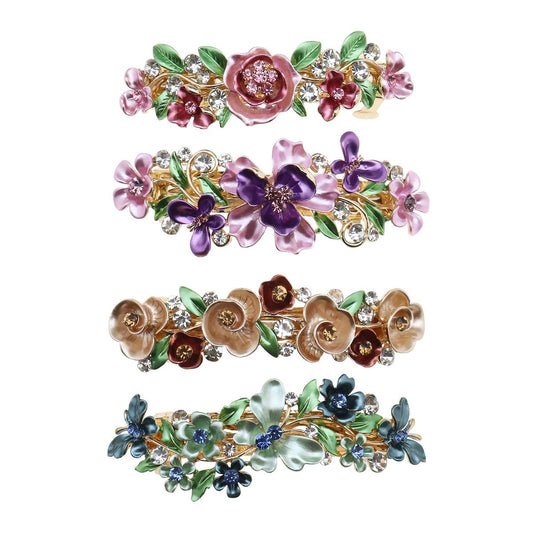 SING F LTD 4PCS French Barrettes Elegant Flower Design Metal Hair Clip Set - Multicolour Hair Decorations for Women, Girls, Bridal, Bridesmaid