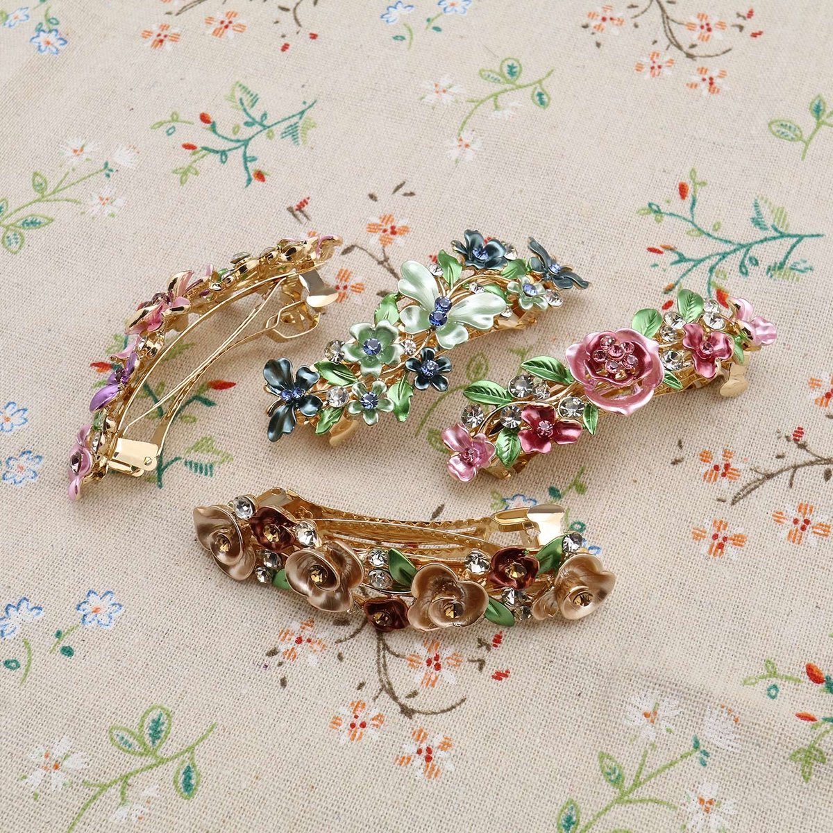 SING F LTD 4PCS French Barrettes Elegant Flower Design Metal Hair Clip Set - Multicolour Hair Decorations for Women, Girls, Bridal, Bridesmaid - görsel 13
