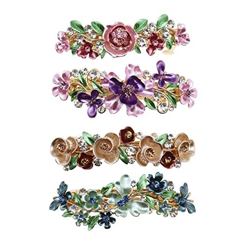 SING F LTD 4PCS French Barrettes Elegant Flower Design Metal Hair Clip Set - Multicolour Hair Decorations for Women, Girls, Bridal, Bridesmaid - görsel 2