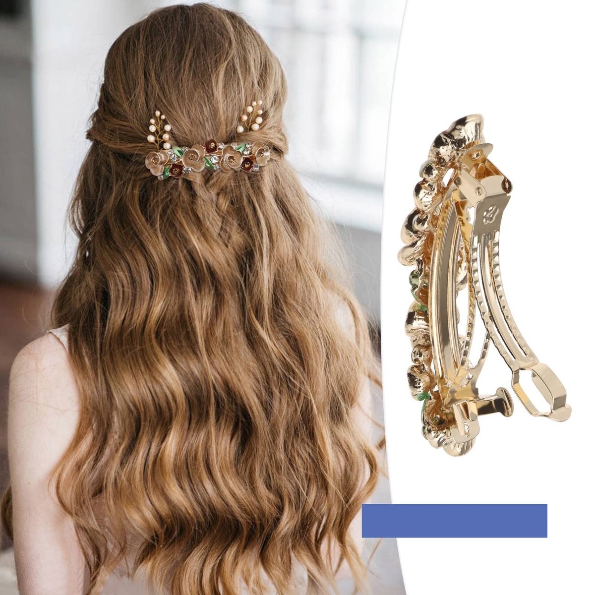SING F LTD 4PCS French Barrettes Elegant Flower Design Metal Hair Clip Set - Multicolour Hair Decorations for Women, Girls, Bridal, Bridesmaid - görsel 3