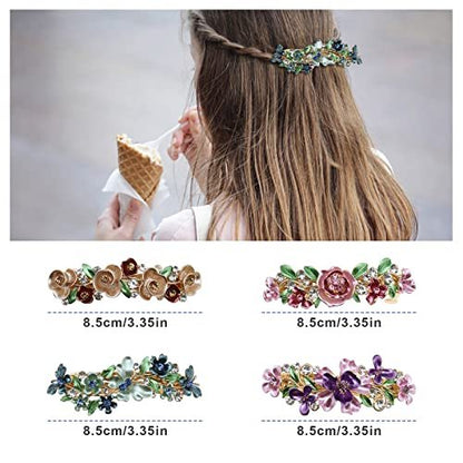 SING F LTD 4PCS French Barrettes Elegant Flower Design Metal Hair Clip Set - Multicolour Hair Decorations for Women, Girls, Bridal, Bridesmaid