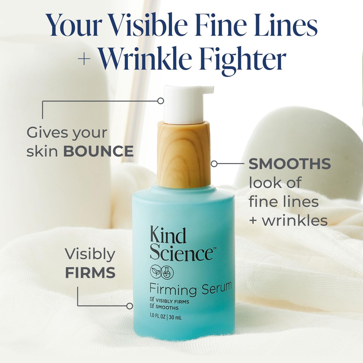 Kind Science Firming Serum – Anti-Aging Face Treatment with Bakuchiol & Peptides, Lightweight & Fragrance-Free for Sensitive Skin, 1 fl oz Avelisse