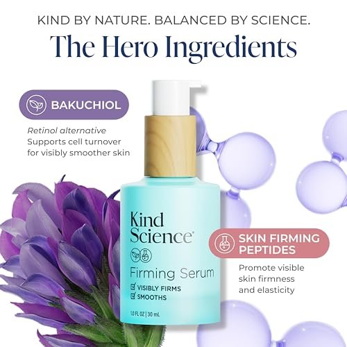 Kind Science Firming Serum – Anti-Aging Face Treatment with Bakuchiol & Peptides, Lightweight & Fragrance-Free for Sensitive Skin, 1 fl oz Avelisse