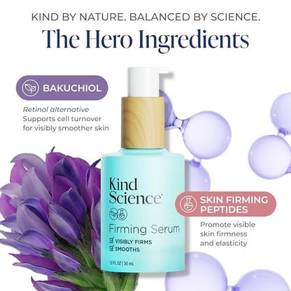 Kind Science Firming Serum – Anti-Aging Face Treatment with Bakuchiol & Peptides, Lightweight & Fragrance-Free for Sensitive Skin, 1 fl oz Avelisse