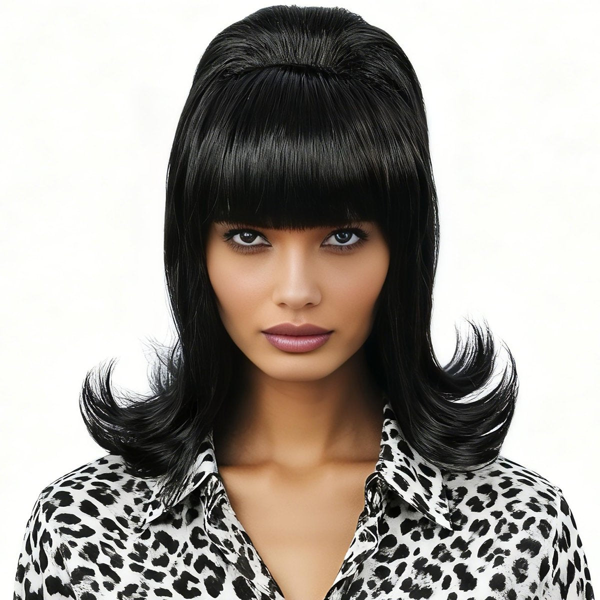 Linfairy Retro Short Black Wig – Big Bouffant Beehive Style for 50s & 80s Costumes - görsel 1