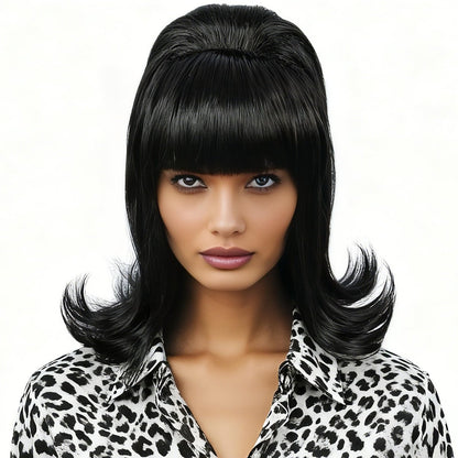 Linfairy Retro Short Black Wig – Big Bouffant Beehive Style for 50s & 80s Costumes