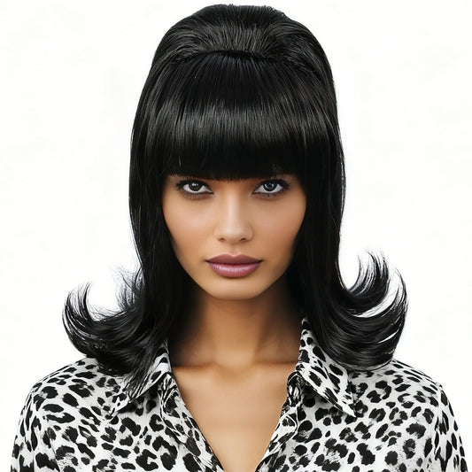 Linfairy Retro Short Black Wig – Big Bouffant Beehive Style for 50s & 80s Costumes