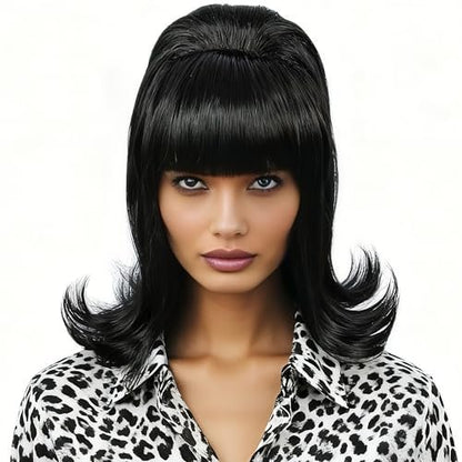 Linfairy Retro Short Black Wig – Big Bouffant Beehive Style for 50s & 80s Costumes