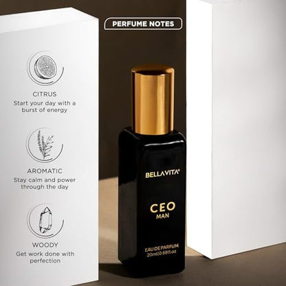 Bellavita Luxury CEO MAN Eau de Parfum – 20 ml Travel Size Fragrance for Men with Mandarin, Lemon, Lavender & Vetiver Notes