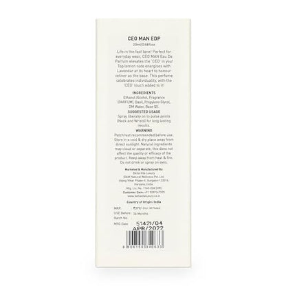 Bellavita Luxury CEO MAN Eau de Parfum – 20 ml Travel Size Fragrance for Men with Mandarin, Lemon, Lavender & Vetiver Notes