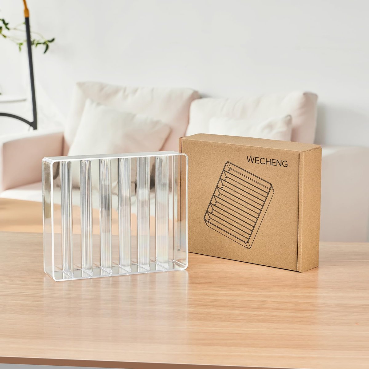 WECHENG Clear Acrylic Makeup Organizer for Eyeshadow Palette and Lipstick – 7 Section Divided Cosmetics Storage for Vanity Drawer or Countertop (7.48" x 6.22" x 1.77") - görsel 11
