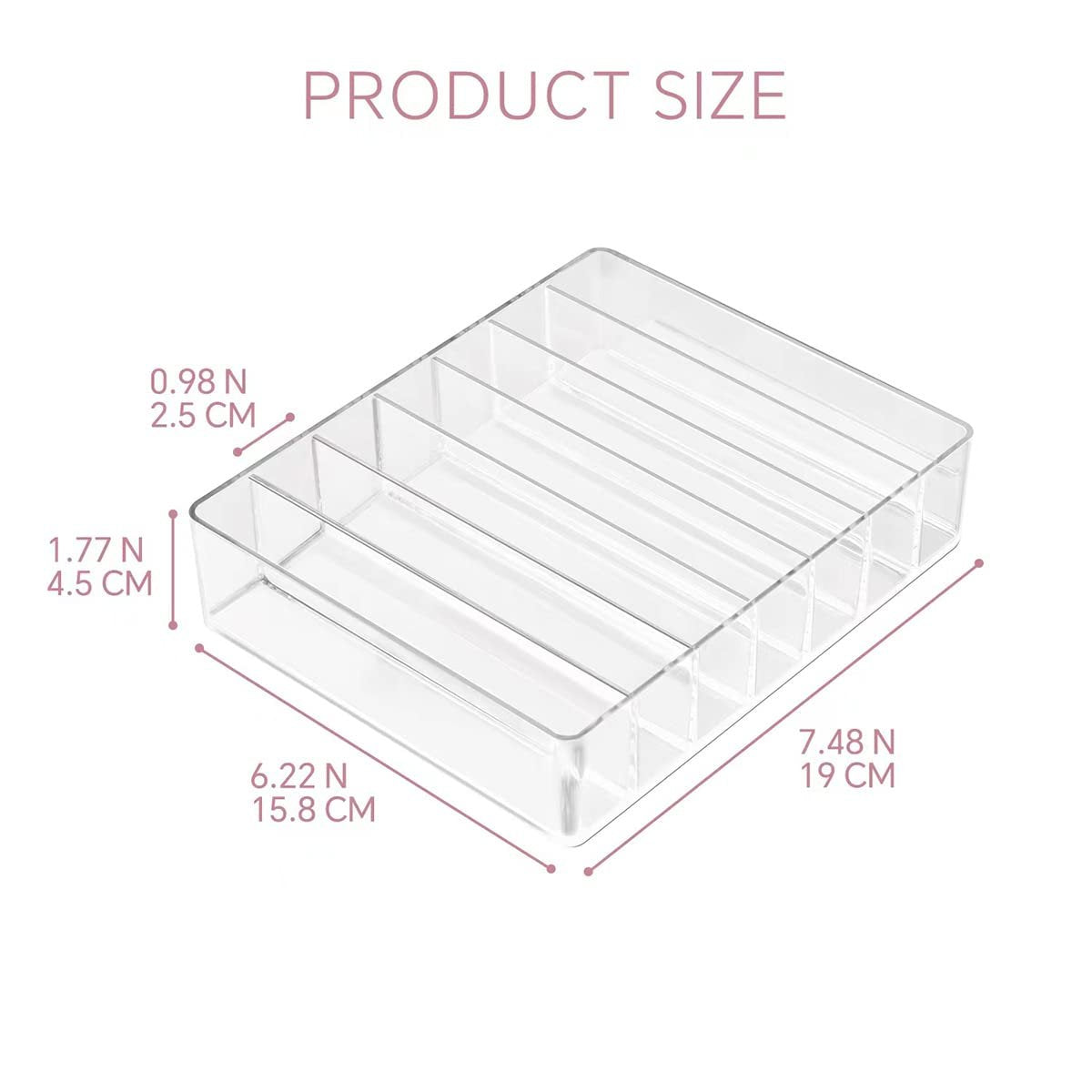 WECHENG Clear Acrylic Makeup Organizer for Eyeshadow Palette and Lipstick – 7 Section Divided Cosmetics Storage for Vanity Drawer or Countertop (7.48" x 6.22" x 1.77") - görsel 3