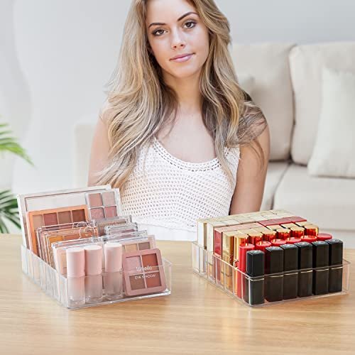 WECHENG Clear Acrylic Makeup Organizer for Eyeshadow Palette and Lipstick – 7 Section Divided Cosmetics Storage for Vanity Drawer or Countertop (7.48" x 6.22" x 1.77") - görsel 8