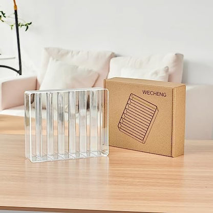 WECHENG Clear Acrylic Makeup Organizer for Eyeshadow Palette and Lipstick – 7 Section Divided Cosmetics Storage for Vanity Drawer or Countertop (7.48" x 6.22" x 1.77")