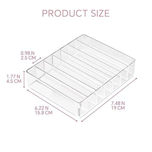 WECHENG Clear Acrylic Makeup Organizer for Eyeshadow Palette and Lipstick – 7 Section Divided Cosmetics Storage for Vanity Drawer or Countertop (7.48" x 6.22" x 1.77") - görsel 4