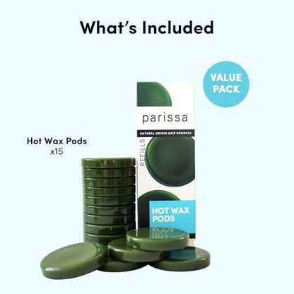 Parissa Hard Wax Refill Pods – 15 Pods (13.2 oz) No-Strip Hot Wax with Natural Beeswax for Brazilian, Bikini & Facial Hair Removal, Sensitive Skin Avelisse