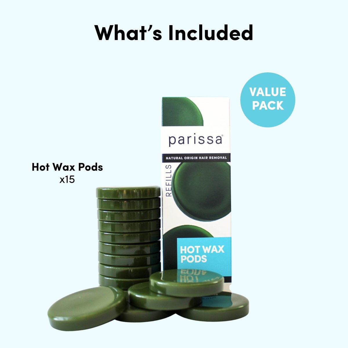 Parissa Hard Wax Refill Pods – 15 Pods (13.2 oz) No-Strip Hot Wax with Natural Beeswax for Brazilian, Bikini & Facial Hair Removal, Sensitive Skin Avelisse