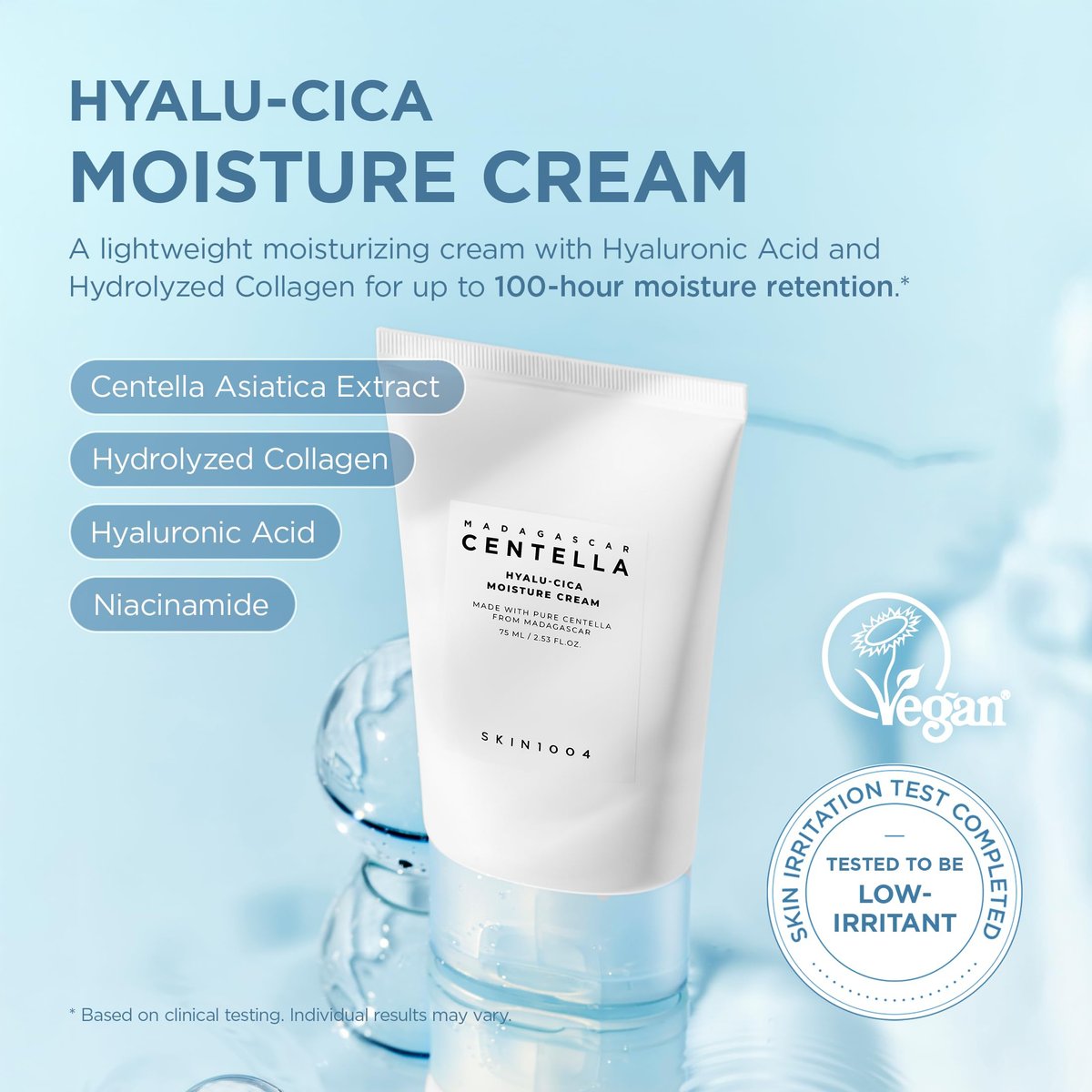 SKIN1004 Hyalu-Cica Moisture Cream – Deep Hydration Face Moisturizer with Hyaluronic Acid & Centella, Lightweight Gel Cream for Korean Skin Care, 2.53 fl oz (75ml) Avelisse