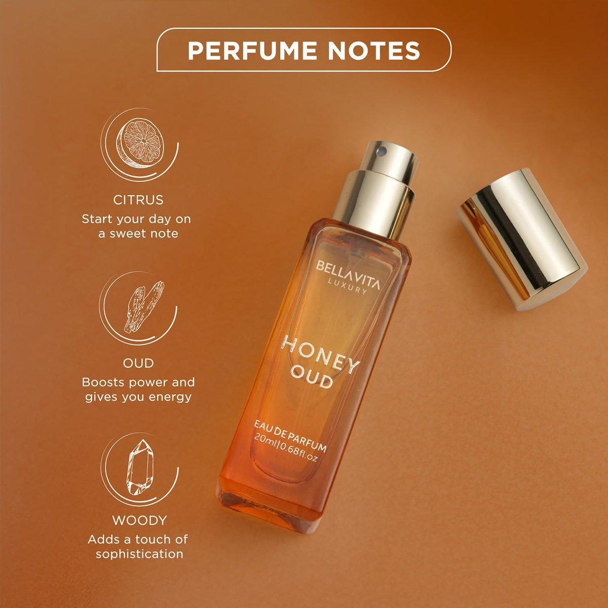 Bellavita Luxury Honey Oud Eau de Parfum - Travel Size Unisex Fragrance (20 ml) - görsel 3
