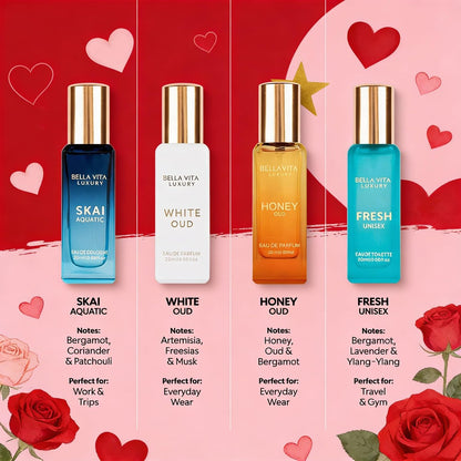Bella Vita Luxury Unisex Perfume Gift Set – 4 x 80ml | Honey Oud, White Oud, Skai, Fresh | Perfume for Men and Women Avelisse