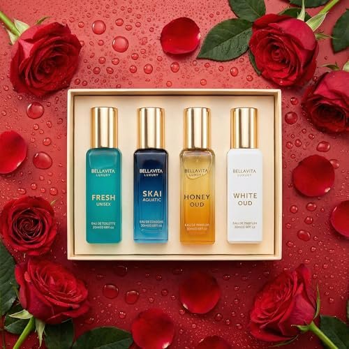 Bella Vita Luxury Unisex Perfume Gift Set – 4 x 80ml | Honey Oud, White Oud, Skai, Fresh | Perfume for Men and Women Avelisse