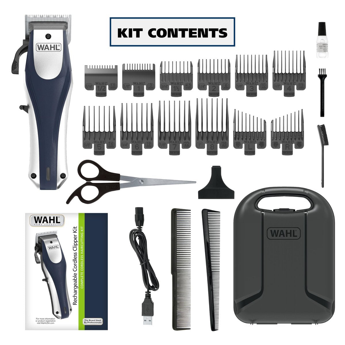 Wahl Lithium Ion Pro Rechargeable Cordless Hair Clippers – Model 79470, 22-Piece Set for Men, Women & Children, Black Avelisse