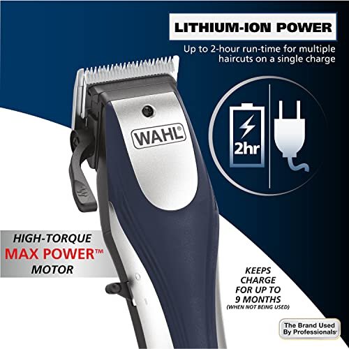 Wahl Lithium Ion Pro Rechargeable Cordless Hair Clippers – Model 79470, 22-Piece Set for Men, Women & Children, Black Avelisse