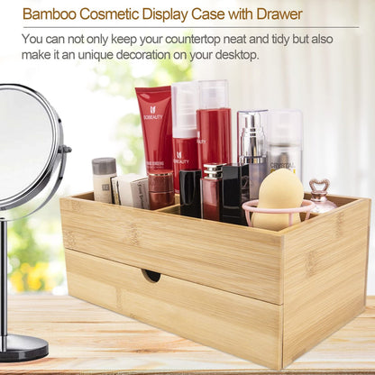 BOOTOP PIN Bamboo Makeup Organizer with Drawers – Countertop Skincare Storage for Dresser & Bathroom