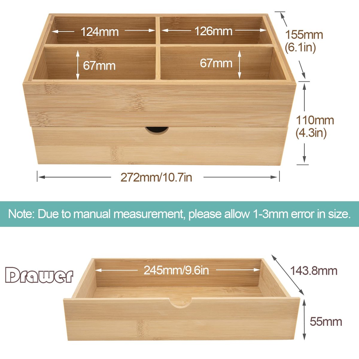 BOOTOP PIN Bamboo Makeup Organizer with Drawers – Countertop Skincare Storage for Dresser & Bathroom - görsel 7
