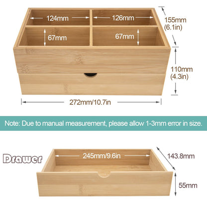 BOOTOP PIN Bamboo Makeup Organizer with Drawers – Countertop Skincare Storage for Dresser & Bathroom