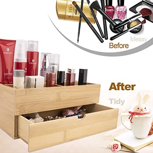 BOOTOP PIN Bamboo Makeup Organizer with Drawers – Countertop Skincare Storage for Dresser & Bathroom - görsel 12
