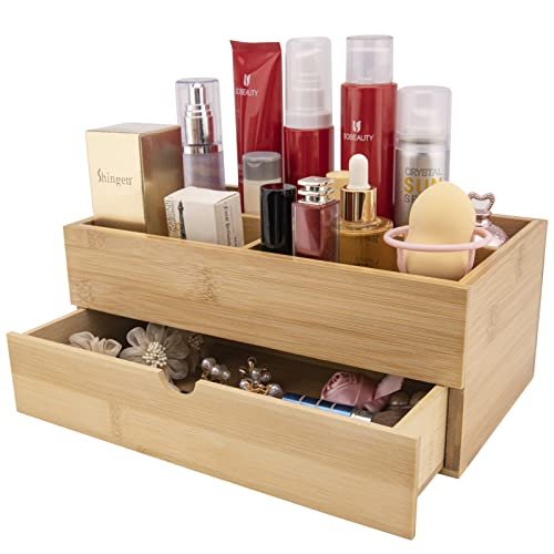 BOOTOP PIN Bamboo Makeup Organizer with Drawers – Countertop Skincare Storage for Dresser & Bathroom - görsel 2