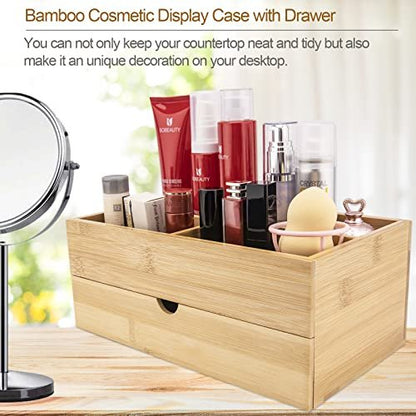 BOOTOP PIN Bamboo Makeup Organizer with Drawers – Countertop Skincare Storage for Dresser & Bathroom