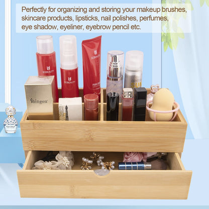 BOOTOP PIN Bamboo Makeup Organizer with Drawers – Countertop Skincare Storage for Dresser & Bathroom