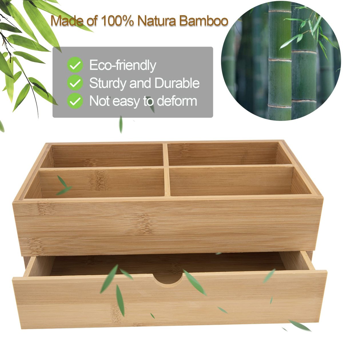 BOOTOP PIN Bamboo Makeup Organizer with Drawers – Countertop Skincare Storage for Dresser & Bathroom - görsel 9